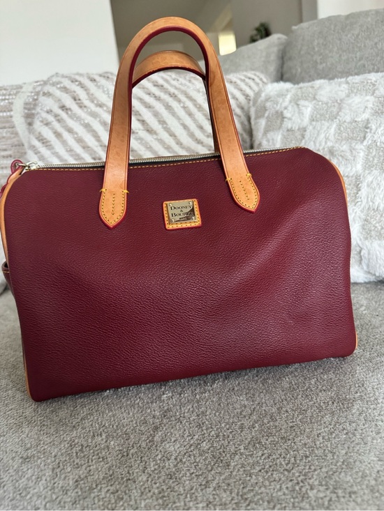 Dooney & Bourke Handbags - Dooney & Bourke Olivia Wine Leather Satchel with Tan Handles